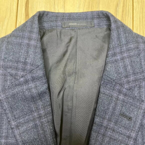 Armani Collezioni Men's Blue Checked Notch Lapel Two-Button Suit Jacket Size 50 - Picture 4 of 12